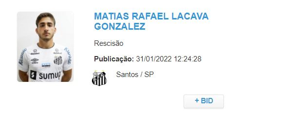 Lacava não é mais jogador do Santos